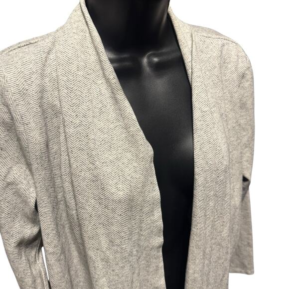 Eileen Fisher Herringbone Organic Cotton Longline Open Front Jacket Cardigan M - Picture 7 of 11